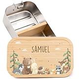 KIDSMOOD- Personalisierte brotdose mit Bambusdeckel, Individuelle Edelstahl lunchbox für kinder mit...