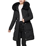 Generisch Damen atmungsaktiver Wintermantel Warmer wasserdichter Steppmantel lang mit Kapuze...