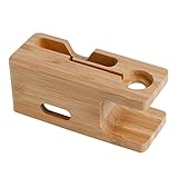 1 x Bambus-Holzständer für iPhone, Apple Watch, Dockingstation, Handy-Organizer, Braun
