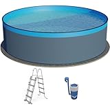 Stahlwandpool Set rund Arizona 350x90 cm, Stahl 0,3 mm anthrazit, Folie 0,2 mm blau, Overlap