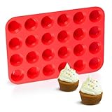 TERJBG Mini Muffinform Silikon, Rot Muffinform Silikon für 24 Muffins, Ø 4,5 cm x 2,3 cm Mini...