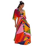 Damen Strandkleid Kaftan Lange Strandponcho Sommer Boho Maxikleid Pareo Tunika Bikini Cover Ups