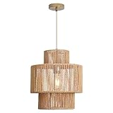 FORCOSO Hängelampe Rattan - Pendelleuchte Esstisch Boho Style Vintage Hängeleuchte Geflochten E27...