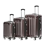BEIBYE- 3er Kofferset Hartschalen-Koffer Reisekoffer Trolley Rollkoffer Set Reisekofferset (Coffee)