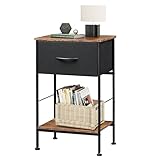 WLIVE Nachttisch, Beistelltisch mit Stoffschublade und Ablage, Nachtschrank Schlafzimmer mit...