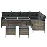 Juskys Polyrattan Lounge Manacor mit Ecksofa, Esstisch, 2 Hocker & Kissen - wetterfest bis 7...