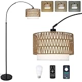 Rayofly Bogenlampe Wohnzimmer Stehlampe, Rattan Stehlampe mit Fernbedienung und LED-Glühbirne,...