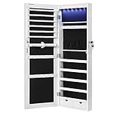 SONGMICS Schmuckschrank mit langem Spiegel, Schmuckaufbewahrung mit 6 LED-Lampen, zum Aufhängen an...