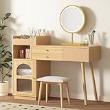OXENKA 120 × 40 × 90 cm Schminktisch-Set mit 3 Schubladen und Seitenschränken, Kosmetiktisch mit...