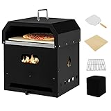 COSTWAY 4-in-1 Pizzaofen, Outdoor-Grill, holzbefeuerter Pizza Ofen mit wasserdichter Abdeckung,...