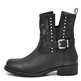 IF Fashion Stiefel Biker Motorradstiefel Damen perforiert mit Schnallen Frühling Sommer Kunstleder...