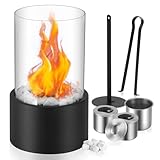 Yizhet Bioethanol Tischkamin mit Verstellbarer Flamme und Dekosteinen – Eleganter Glaszylinder,...