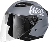 Westt Jethelm mit Visier und Sonnenblende Motorradhelm Herren Damen Rollerhelm Mopedhelm Mofa...