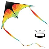 Zocipro Große Bunter Delta Einleiner Drachen für Kinder, Flugdrachen 125 x 65 cm Mehrfarbiger...