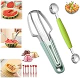 Melonenschneider Edelstahl 3-in-1 Wassermelonen Schneider,Obstschneider Melone,Melonenmesser,Melonen...