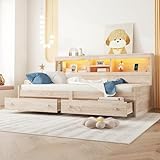 Merax Schlafsofa Tagesbett 90x200 mit Stauraum, Funktionsbett mit 2 Schubladen, USB-Ladebuchsen,...