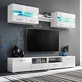 Gecheer 5-TLG. TV-Wohnwand-Set mit LED-Leuchten Hochglanz-Weiß, Moderne TV Lowboard Wohnwand...