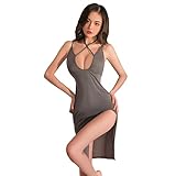 QNCLO Damen V-Ausschnitt Satin Pyjama Strapse Sexy Kleid Unterwäsche, Grau, EinheitsgröÃŸe