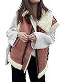 loveimgs Damen Winter Warm Wildleder Sherpa Leder Weste Jacke Reißverschluss Ärmellose Lammwolle...