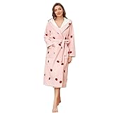 LYCY Damen Bademantel flauschig mit Kapuze, weicher niedlicher warmer Plüsch Morgenmantel Fleece...