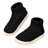 PUTUO Damen Warme Dicke Hausschuhe Strick Noppen Thermo Kuschelsocken mit 8mm Schwamm gepolsterter...