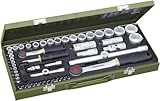 Proxxon 23040 Steckschlüsselsatz, Komplettkasten mit 6,3mm (1/4') & 12,5mm (1/2') Umschaltratsche...