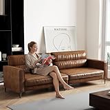 OLEYLUCKIDEA Vintage Ölwachleder Sofa 3-Sitzer, Retro Couch mit Metallfüßen, Leder Sofa, Braun...