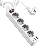 RoadZ Steckdosenleiste mit USB-Steckplatz, 6-Fach Steckdose mit 2 USB-A und 1 USB-C-Anschluss, 1,8...