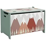 ZONEKIZ Spielzeugkiste, Aufbewahrungsbox mit aufklappbarem Deckel, Sicherheitsscharnier...