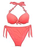 EONAR Damen Seitlich Gebunden Bikini-Sets Abnehmbar Bademode Push-up-Bikinioberteil mit...