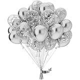 OWill Luftballons Silber Metallic,50 Stück 10 zoll/25cm Ballons Silber und Konfetti,Luftballons...