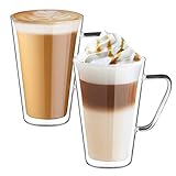 ecooe Doppelwandige Latte Macchiato Gläser Set Borosilikatglas Kaffeetassen Glas 2er Set 450ml...