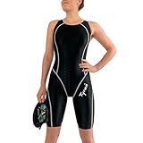 Tyron Speed Line Schwimmanzug Full-Knee (schwarz/weiße Naht) | Badeanzug für Damen & Mädchen |...