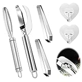 Dreamsolearoy 3-in-1 Fischmesser Set mit Fischschuppen-Entferner, Grätenzange & Haken - Rostfreier...