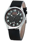 CIVO Uhren Herren Militär Schwarz: Sport Armbanduhr Herren Lederarmband Datum Leuchtend Analog...