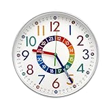 TNSLAND Wanduhr Kinder, Bunt Zahlen Lernuhr, Wanduhr Lautlos Kinderzimmer Lautlos, Kinderwanduhr...