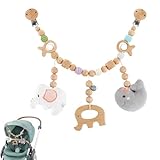 Auirshiky Kinderwagenkette aus Holz für Babys, Baby Wagenkette mit Plüschelelefant, Niedliche...