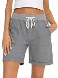 Yukiuiny Damen Bermuda-Shorts Sweatshorts 100% Baumwolle Kurze Sporthose mit Elastischem Bund...