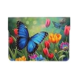 LRHCNZDCP Laptophülle aus Leder mit Schmetterlings- und Blumenmuster, 33 cm (13 Zoll), für Reisen,...
