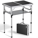 Anbte Campingtisch Klapptisch 60x40cm Aluminium Rahmen mit 3 Höhen Verstellbar 26/48/70cm...