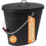 BLACK OAK Ascheeimer Vesuvio 20L – schwarz oval mit Deckel - groß 20 Liter - Stahl feuerfest...