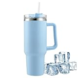 manchas Thermo-Trinkflasche | Edelstahl-Vakuum-Kaffeetasse mit Deckel, Strohhalmgriff - Tragbare...