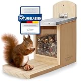 WILDLIFE HOME Eichhörnchen Futterhaus mit Metalldach I Futterstation aus verschraubtem Massiv-Holz...