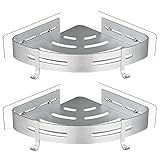 GRICOL Eck-Duschregal ohne Bohren, aus Metall mit 2 Haken für Dusche, rostfrei, selbstklebend, für...