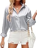 HANERDUN Damen Bluse Langarmshirt V-Ausschnitt Hemd Die Seide Elegant Lässige Oberteile Knopfleiste...