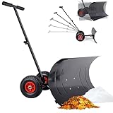 XMTECH Schneeschaufel auf Rädern höhenverstellbar, 5-Fach Verstellbarer Schneeschieber,...