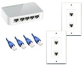 RiteAV 2 Pcs 2 Port Cat5e Ethernet Splitter-+ 4 pcs 25 Ft CAT5e blau Kabel