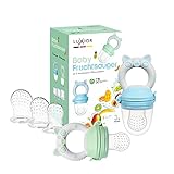 Luxior Fruchtsauger Set grün/blau | 2 Fruchtsauger für Baby + 6 Aufsätze | Schnuller zum...