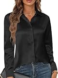 Zeagoo Satin Bluse Damen Satin Seide Hemd Elegant V-Ausschnitt Hemden Business Blusentop Langarm...