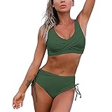 LAEMILIA Damen-Badeanzug, Vintage-Stil, zweiteilig, gerüscht, Push-Up-Monokini, Retro, Neckholder,...